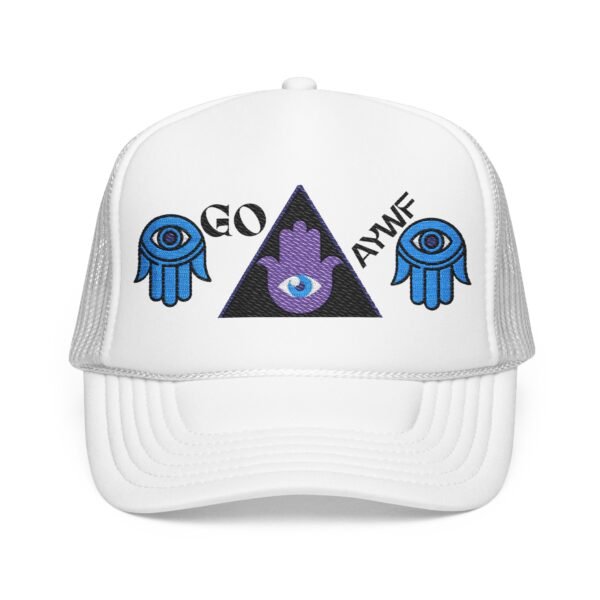 Embroidered Foam Trucker Hat with Eye Motif, Casual Style Hat, Beach Accessory, Gift for Him/Her, Summer Vibes, Festival Gear